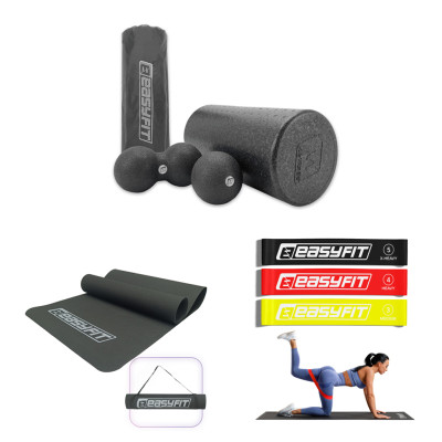 Набір 3. Вільний масаж. Набір для масажу EasyFit MioSet-L (2 м'ячика і ролик) + Килимок для фітнесу EasyFit EVA 3 мм (чорний) + Гумові кільця для фітнесу EasyFit набір 3 шт Набір 3. Вільний масаж. Набір для масажу EasyFit MioSet-L (2 м'ячика і ролик) + Килимок для фітнесу EasyFit EVA 3 мм (чорний) + Гумові кільця для фітнесу EasyFit набір 3 шт