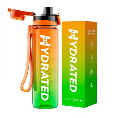 Hydrated Water Bottle - 1000ml Tritan Green Orange Hydrated Water Bottle - 1000ml Tritan Green Orange