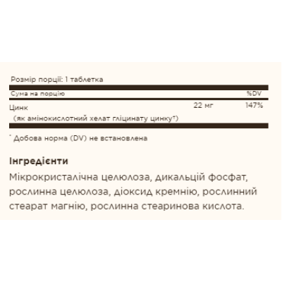 Chelated Zinc - 100 tabs (Пошкоджена етикетка)