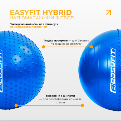 Фітбол 75 см EasyFit Hybrid синій (фітбол напівмасажний) Фітбол 75 см EasyFit Hybrid синій (фітбол напівмасажний)