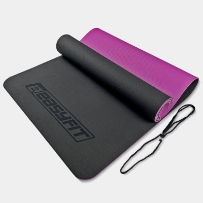 Килимок для йоги та фітнесу EasyFit TPE+TC 6 мм двошаровий чорно-фіолетовий Килимок для йоги та фітнесу EasyFit TPE+TC 6 мм двошаровий чорно-фіолетовий