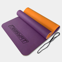 Килимок для йоги та фітнесу EasyFit TPE+TC 6 мм двошаровий фіолетовий-помаранчевий