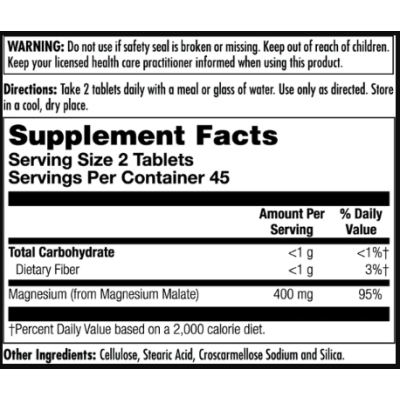 Magnesium Malate 400mg - 90 tabs (Пошкоджена банка)