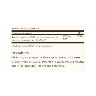 Folate 1,333 MCG DFE (Metafolin® 800 mcg) - 100 tabs Folate 1,333 MCG DFE (Metafolin® 800 mcg) - 100 tabs