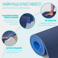 Килимок для йоги та фітнесу EasyFit TPE+TC 6 мм двошаровий + чохол синій-блакитний Килимок для йоги та фітнесу EasyFit TPE+TC 6 мм двошаровий + чохол синій-блакитний