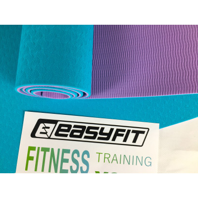 Килимок для йоги та фітнеса EasyFit TPE+TC 6мм двошаровий + Чохол м'ятний з фіолетовим Килимок для йоги та фітнеса EasyFit TPE+TC 6мм двошаровий + Чохол м'ятний з фіолетовим
