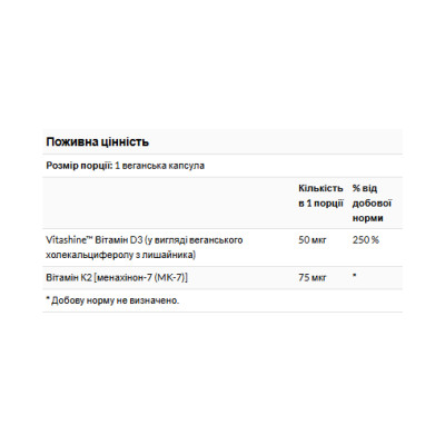 Vitamins D3 & K2 2000 Iu & 75mcg - 60 vcaps Vitamins D3 & K2 2000 Iu & 75mcg - 60 vcaps