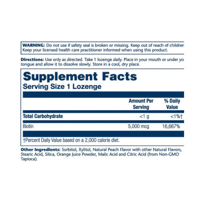 Biotin 5000mcg - 60 Lozenges Natural Peach, Strawberry, Banana Biotin 5000mcg - 60 Lozenges Natural Peach, Strawberry, Banana
