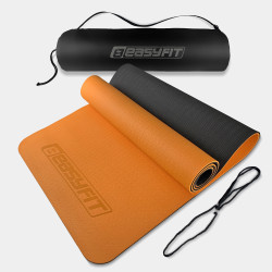 Килимок для йоги та фітнесу EasyFit TPE+TC 6 мм двошаровий + чохол помаранчевий-чорний Килимок для йоги та фітнесу EasyFit TPE+TC 6 мм двошаровий + чохол помаранчевий-чорний