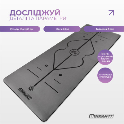 Килимок для йоги професійний EasyFit Pro каучук 5 мм Чорний Килимок для йоги професійний EasyFit Pro каучук 5 мм Чорний