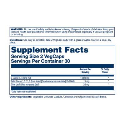 L-Lysine with Beta Glucan 1000mg - 60 vcaps L-Lysine with Beta Glucan 1000mg - 60 vcaps