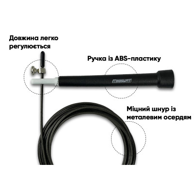 Швидкісна скакалка EasyFit Speed Cable Rope 3 м зі сталевим тросом чорна Швидкісна скакалка EasyFit Speed Cable Rope 3 м зі сталевим тросом чорна