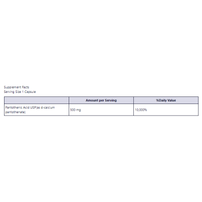 Pantothenic Acid 500mg - 250caps Pantothenic Acid 500mg - 250caps