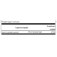 Zinc Citrate 30 mg - 60caps (Пошкоджена етикетка)