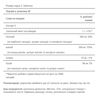 Calcium Magnesium and Potasium - 100 caps Calcium Magnesium and Potasium - 100 caps