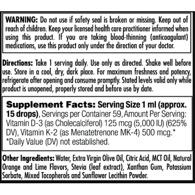 D3 K2 DropIns 125mcg - 2 oz Citrus D3 K2 DropIns 125mcg - 2 oz Citrus