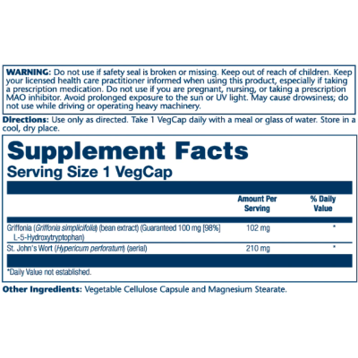 Guaranteed Potency 5-HTP + St. John's 100mg - 30 vcaps Guaranteed Potency 5-HTP + St. John's 100mg - 30 vcaps