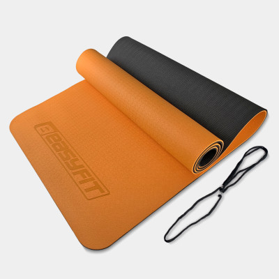 Килимок для йоги та фітнесу EasyFit TPE+TC 6 мм двошаровий помаранчевий-чорний