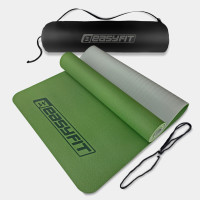 Килимок для йоги та фітнесу EasyFit TPE+TC 6 мм двошаровий  + чохол зелений-сірий