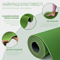 Килимок для йоги та фітнесу EasyFit TPE+TC 6 мм двошаровий + чохол зелений-чорний Килимок для йоги та фітнесу EasyFit TPE+TC 6 мм двошаровий + чохол зелений-чорний