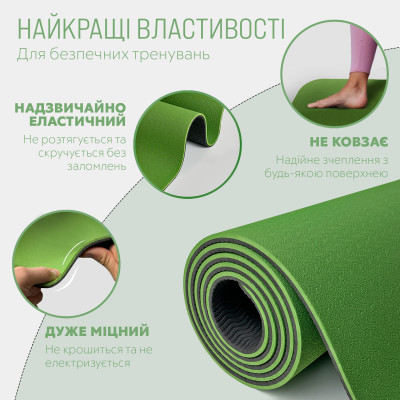 Килимок для йоги та фітнесу EasyFit TPE+TC 6 мм двошаровий зелений-чорний Килимок для йоги та фітнесу EasyFit TPE+TC 6 мм двошаровий зелений-чорний