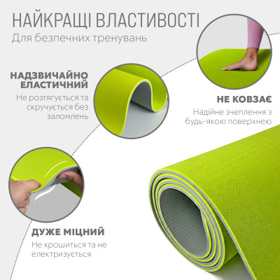 Килимок для йоги та фітнесу EasyFit TPE+TC 6 мм двошаровий лимонний-сірий