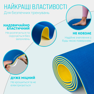 Килимок для йоги та фітнесу EasyFit TPE+TC 6 мм двошаровий синій-блакитний