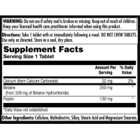 Betaine HCl Plus 250mg - 100 tabs