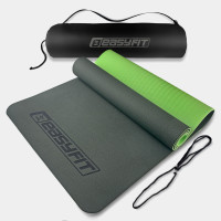 Килимок для йоги та фітнесу EasyFit TPE+TC 6 мм двошаровий + чохол чорно-зелений