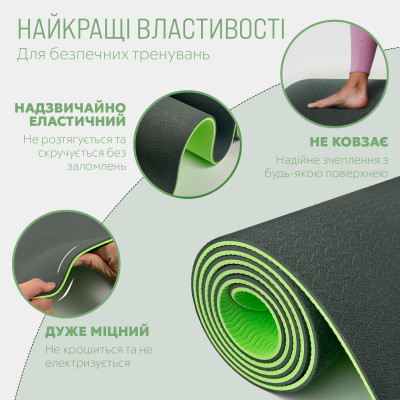 Килимок для йоги та фітнесу EasyFit TPE+TC 6 мм двошаровий + чохол чорно-зелений Килимок для йоги та фітнесу EasyFit TPE+TC 6 мм двошаровий + чохол чорно-зелений