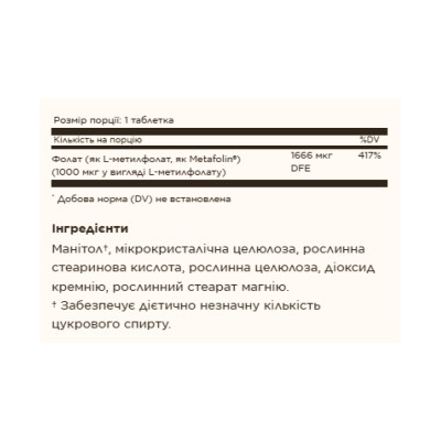 Folate 1000mcg (Metafolin® 1,000 mcg) - 60 tabs Folate 1000mcg (Metafolin® 1,000 mcg) - 60 tabs