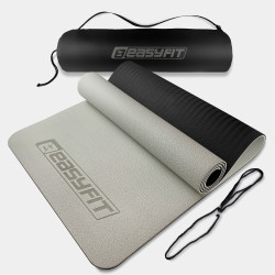 Килимок для йоги та фітнесу EasyFit TPE+TC 6 мм двошаровий + чохол сірий-чорний Килимок для йоги та фітнесу EasyFit TPE+TC 6 мм двошаровий + чохол сірий-чорний