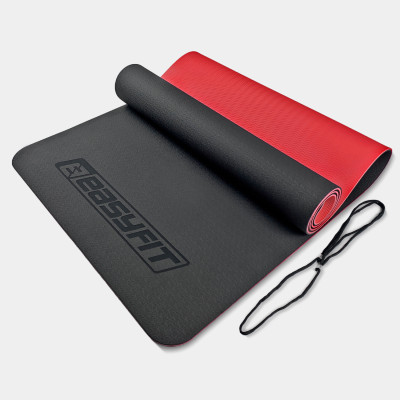 Килимок для йоги та фітнесу EasyFit TPE+TC 6 мм двошаровий чорний-червоний Килимок для йоги та фітнесу EasyFit TPE+TC 6 мм двошаровий чорний-червоний