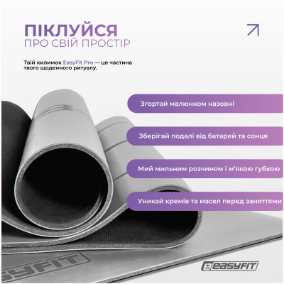 Килимок для йоги професійний EasyFit Pro каучук 5 мм Сірий Килимок для йоги професійний EasyFit Pro каучук 5 мм Сірий