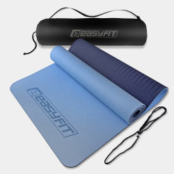 Килимок для йоги та фітнесу EasyFit TPE+TC 6 мм двошаровий + чохол блакитний-синій Килимок для йоги та фітнесу EasyFit TPE+TC 6 мм двошаровий + чохол блакитний-синій