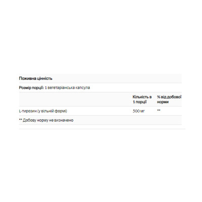 L-Tyrosine 500mg - 100 vcaps L-Tyrosine 500mg - 100 vcaps