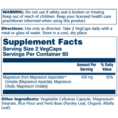 Magnesium Asporotate 400mg - 120 vcaps Magnesium Asporotate 400mg - 120 vcaps