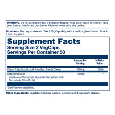 Vitamin C & Bioflavonoids 1:1 500mg - 100 vcaps Vitamin C & Bioflavonoids 1:1 500mg - 100 vcaps
