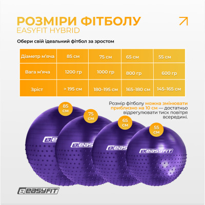 Фітбол 65 см EasyFit Hybrid фіолетовий (фітбол напівмасажний) Фітбол 65 см EasyFit Hybrid фіолетовий (фітбол напівмасажний)