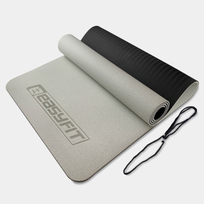 Килимок для йоги та фітнесу EasyFit TPE+TC 6 мм двошаровий сірий-чорний