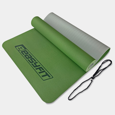 Килимок для йоги та фітнесу EasyFit TPE+TC 6 мм двошаровий зелений-сірий Килимок для йоги та фітнесу EasyFit TPE+TC 6 мм двошаровий зелений-сірий