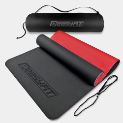 Килимок для йоги та фітнесу EasyFit TPE+TC 6 мм двошаровий + чохол чорний-червоний Килимок для йоги та фітнесу EasyFit TPE+TC 6 мм двошаровий + чохол чорний-червоний