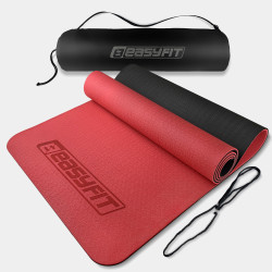 Килимок для йоги та фітнесу EasyFit TPE+TC 6 мм двошаровий + чохол червоний-чорний Килимок для йоги та фітнесу EasyFit TPE+TC 6 мм двошаровий + чохол червоний-чорний