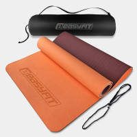 Килимок для йоги та фітнесу EasyFit TPE+TC 6 мм двошаровий + чохол персиковий-коричневий