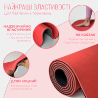 Килимок для йоги та фітнесу EasyFit TPE+TC 6 мм двошаровий + чохол червоний-чорний Килимок для йоги та фітнесу EasyFit TPE+TC 6 мм двошаровий + чохол червоний-чорний