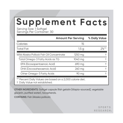 Omega-3 Fish Oil Alaska Pollock 1250mg - 30 softgels