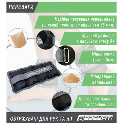 Обтяжувачі для ніг та рук EasyFit 0,75 кг (пара) Обтяжувачі для ніг та рук EasyFit 0,75 кг (пара)