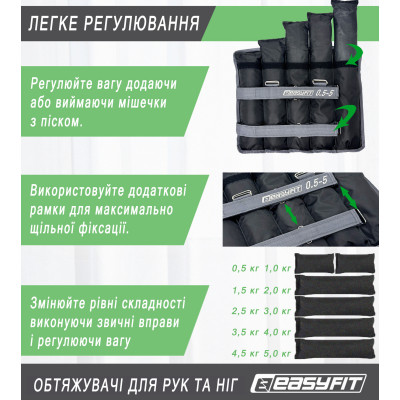 Обтяжувачі для ніг та рук EasyFit набірні жилет 0,5-5 кг (пара) Обтяжувачі для ніг та рук EasyFit набірні жилет 0,5-5 кг (пара)