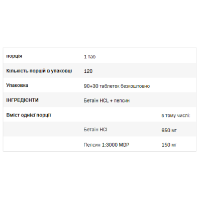 Betaine HCL+Pepsin - 120caps Betaine HCL+Pepsin - 120caps