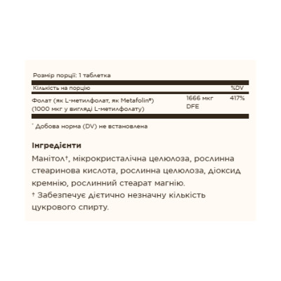 Folate 1000 mcg (as Metafolin) - 120 tabs